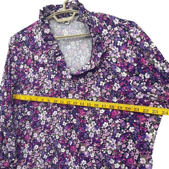 Crown & Ivy Floral Blouse Womens Purple Pink Long Sleeve Ruffle Neck Size XL - Picture 7 of 9